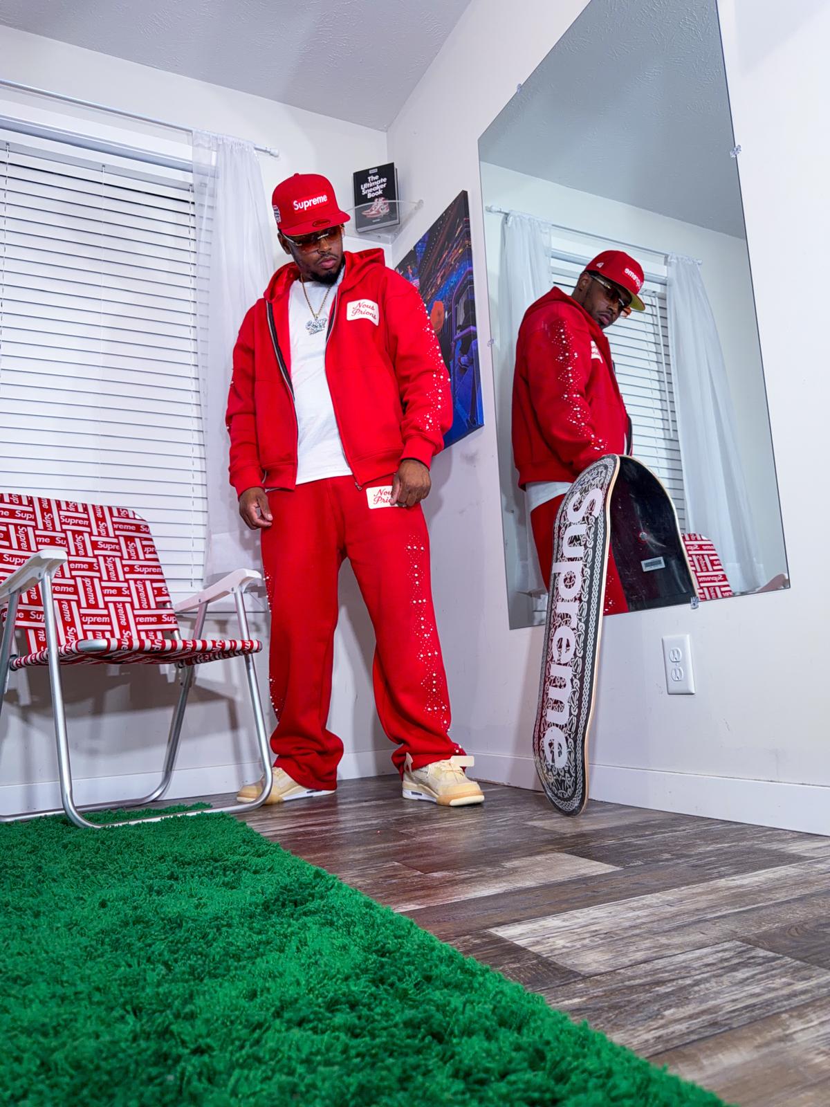 NOUS PRIONS – Red Crystal Tracksuit Set