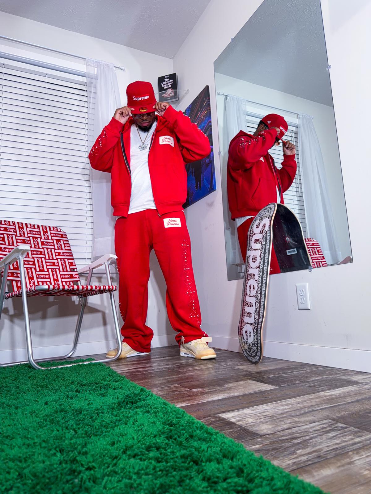 NOUS PRIONS – Red Crystal Tracksuit Set