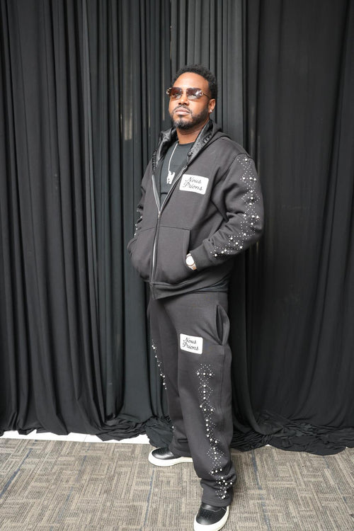 NOUS PRIONS – Black Crystal Tracksuit Set